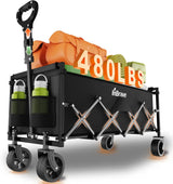 Heavy Duty Foldable Wagon Cart with All-Terrain Wheels, 480LBS Capacity for Gardening Shopping Beach Camping