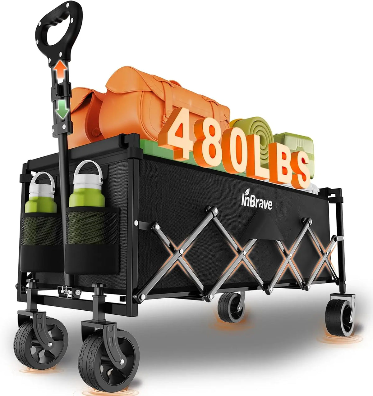 Heavy Duty Foldable Wagon Cart with All-Terrain Wheels, 480LBS Capacity for Gardening Shopping Beach Camping