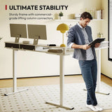 71 Adjustable Height L-Shaped Desk, White Top, with 4 Drawers and Monitor Stand for Gaming and Standing Work