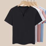 Women's 80s Double-Sided Mercerized Pima Cotton V-Neck T-Shirt 2025 Summer Oversized Slim Fit Soft Breathable Casual Comfy Top