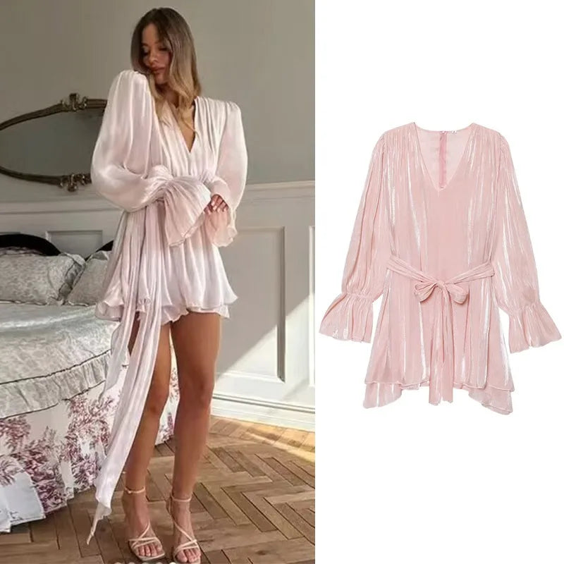Satin Dress Women's Sundress Casual Dresses Long Sleeve Y2k Luxury Summer Universal 2025 Prom Woman Sleeves Womens Resort