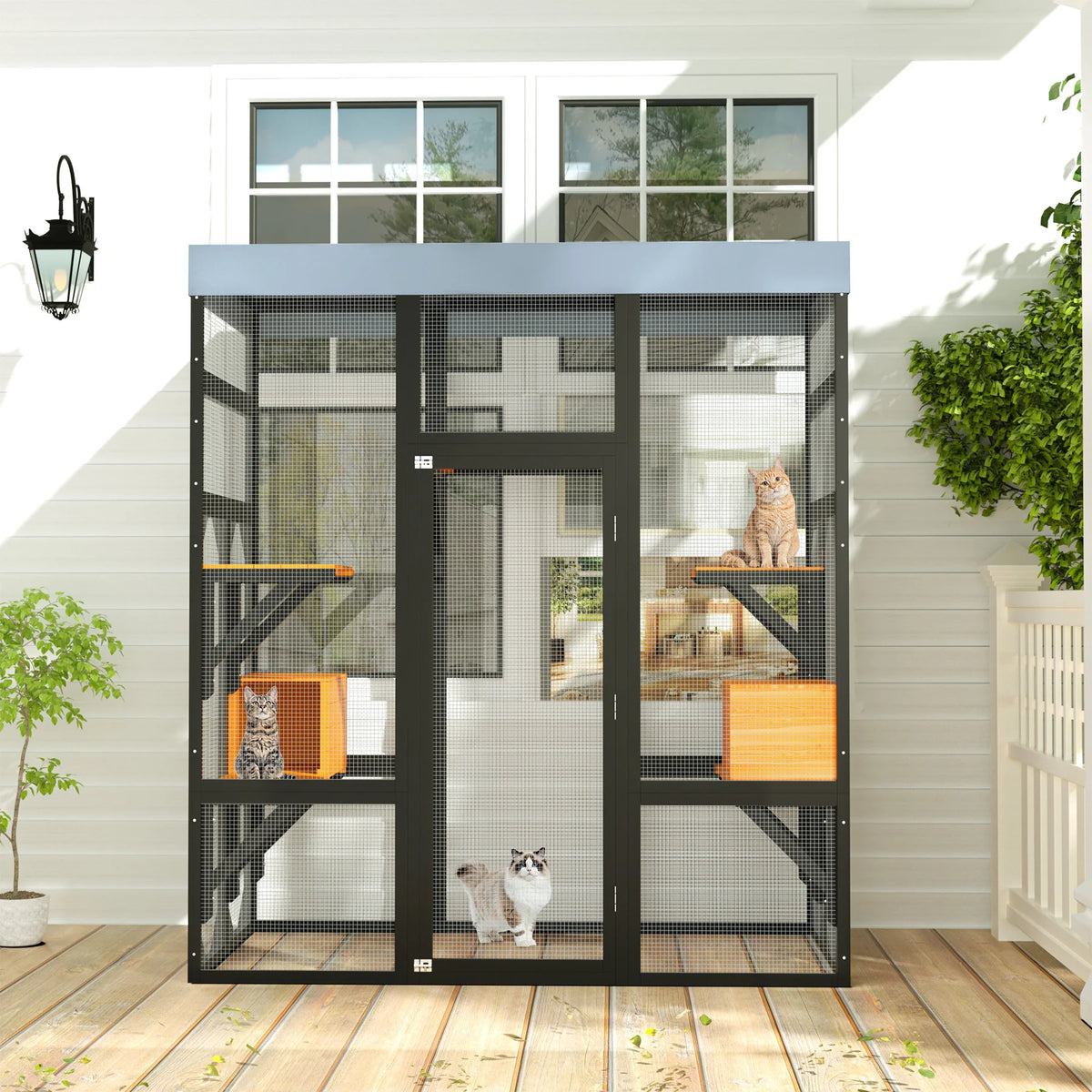 Large Outdoor Cat Enclosure with 5 Platforms & 2 Houses – Durable Metal Frame, Easy Assembly, Indoor/Outdoor Cat Run