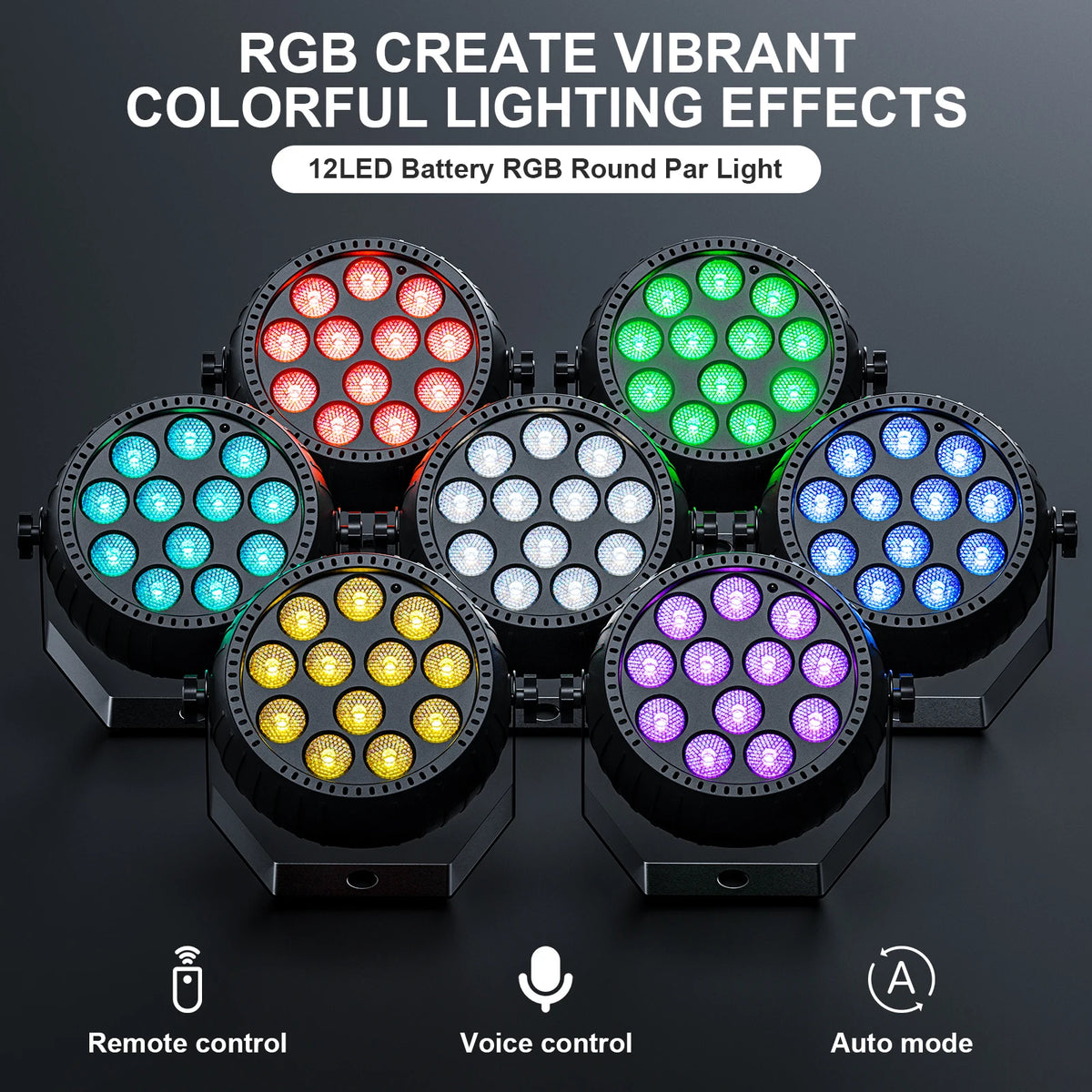 4PCS RGB Disco DJ Lights Wireless Rechargeable Par Lights 12LEDs Mini Stage Light for Party Bar Club Wedding Birthday Theater