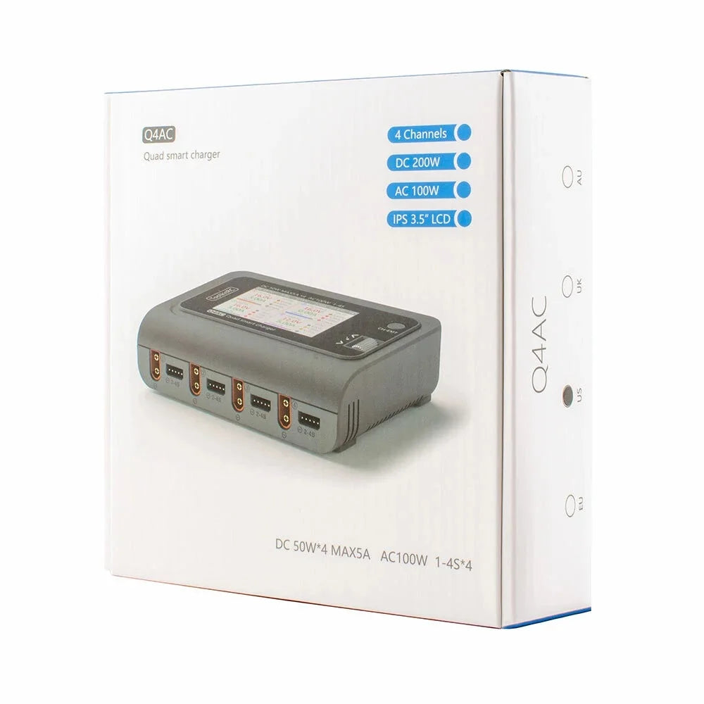 ToolkitRC Q4AC 4x50W 5A AC 100W 4 Ports DC Smart Charger Discharger XT60 for 1-4S Lipo Battery
