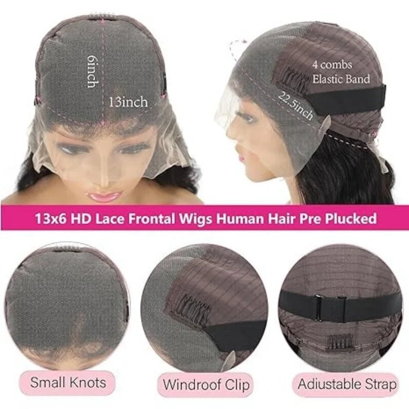 Body Wave Human Hair Wigs 13X6 Hd Lace Frontal Wig 250 Density 30 40Inch Lace Front Wig Pre Plucked Brazilian Hair Natural Black