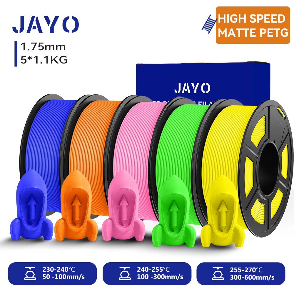 JAYO 3D PETG/PLA/PLA PLUS Filament 1.75mm PLA Filament 5 Rolls For Bambu FDM 3D Printer Neatly Wound 3D Printing Material for 3d