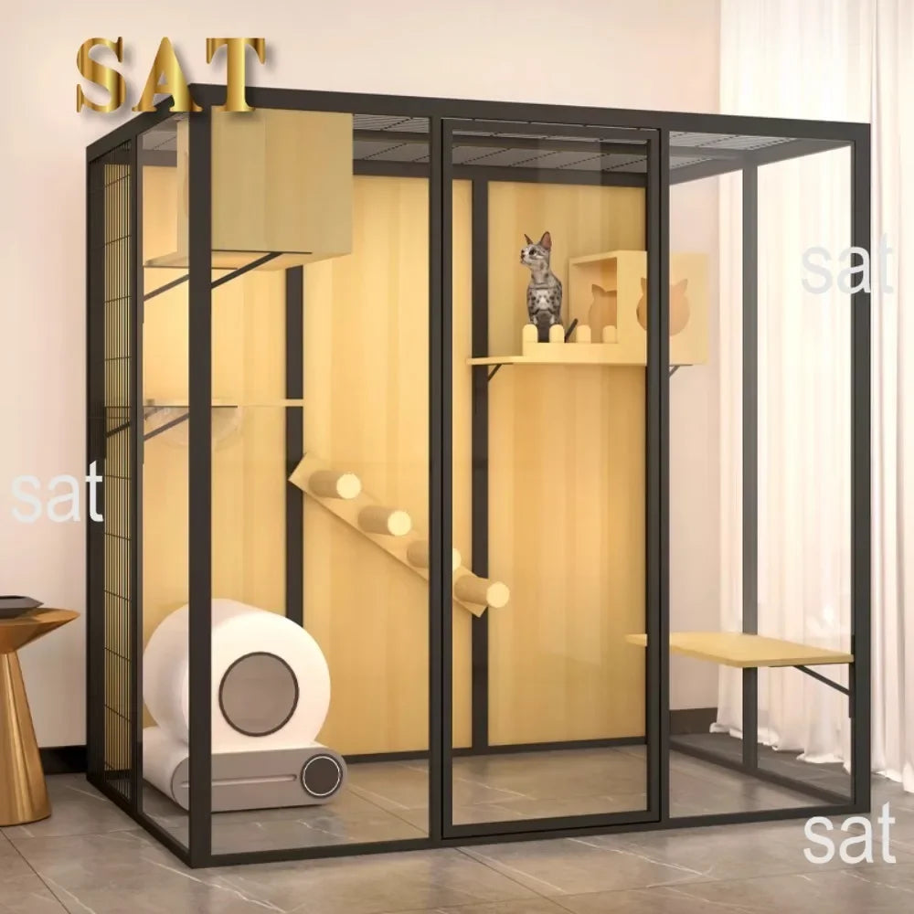#Panoramic  Villa  House Household  Cage Solid Wood  Villa Large Indoor  Cabinet Luxury Glass Cat Room
