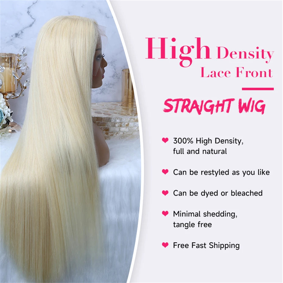 250% 300% Density 13x6 Hd Lace Frontal Wig Human Hair Pre Plucked Remy Brazilian Straight 613 Honey Blonde 13x4 Lace Front Wigs