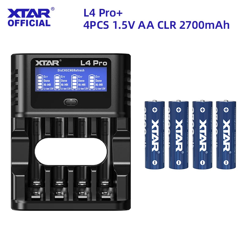 XTAR L4 Pro Smart Charger+4PCS 1.5V AA CLR 4300 2700mAh Rechargeable Constant Voltage Output & Linear Discharge