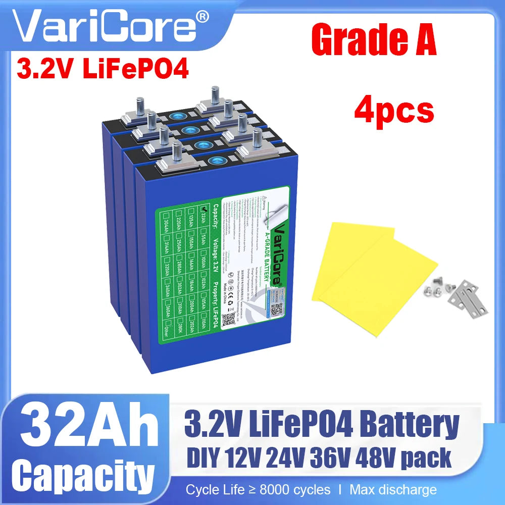 4pcs VariCore 3.2V 360Ah 340Ah 100AH 20Ah 15Ah LiFePO4 Cells Lithium-Iron Phosphate for 4S 12V 24V 48V EV Golf Cart Power Tools