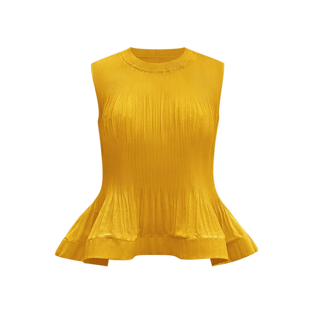 Pleated T-Shirt Top 2026 Summer New Ruffled Sleeveless Vest Simple Elegant Fashion Cake Skirt Elegant Women Travel Outfit