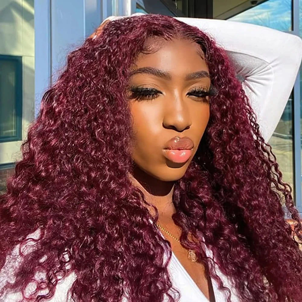 99J Burgundy Lace Front Wigs Human Hair 13x6 Deep Wave HD Lace Frontal
