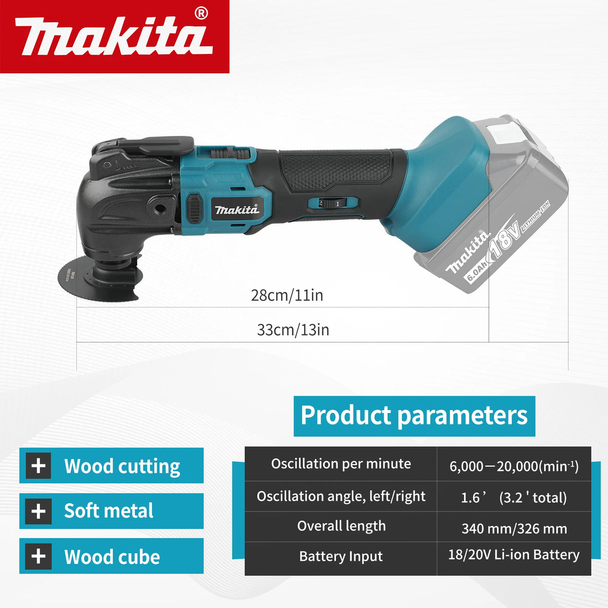 Makita 18V Cordless Oscillating Tool Brushless 6-Speed Quick Release Renovator for Home DIY Cutting Shoveling Work