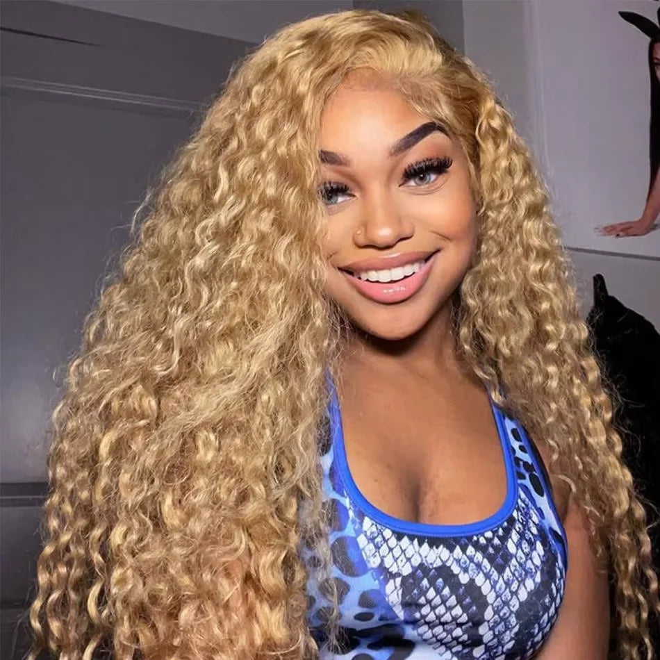 Curly Honey Blonde Wig Human Hair 13x6 Deep Wave Frontal Wigs For Women