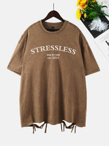 Stressless Letter Printing Washed T-Shirt Women Cottont Shirts O-Neck Oversized Acid Wash Short Sleeve Tops Casual Woman Clothes