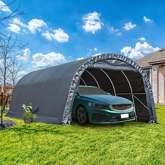 12 X 24 Ft Heavy-duty Carport, Portable Garage with Reinforced All-steel Frame and Domed Roof, Outdoor Waterproof Storage Shed