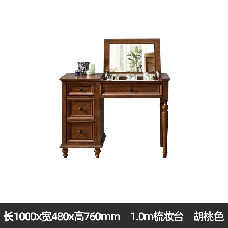 lPure solid wood dresser American light luxury makeup table makeup stool