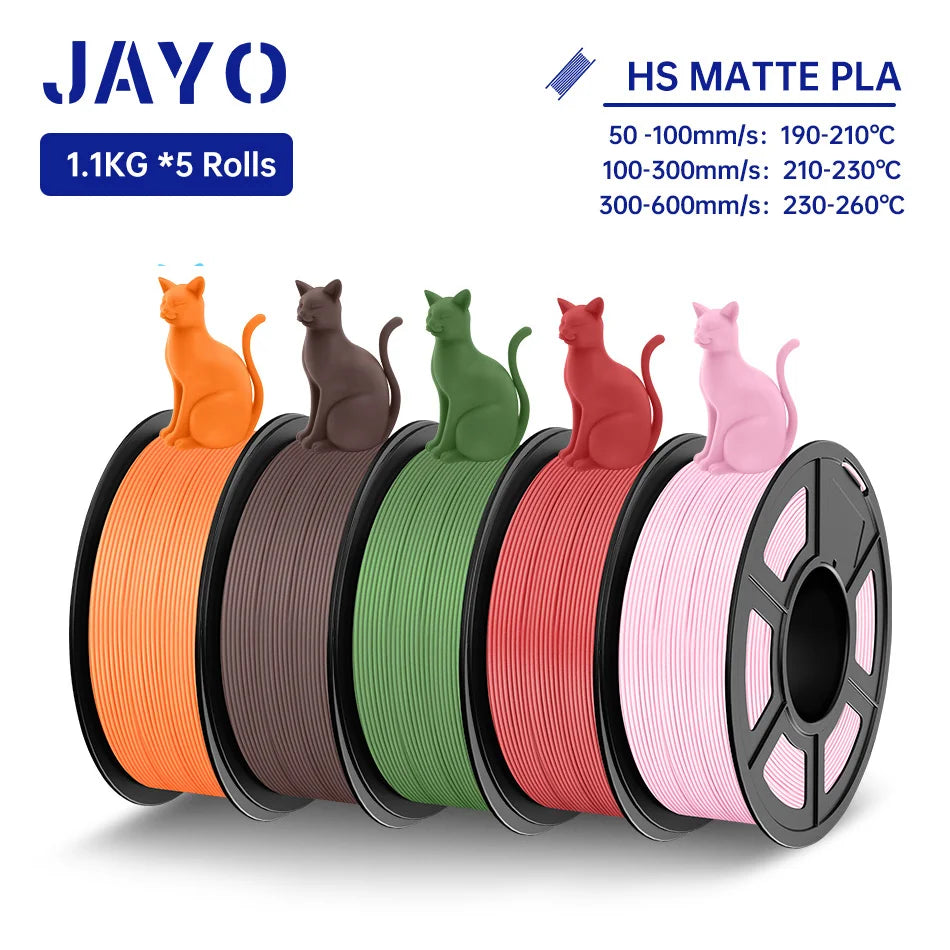 JAYO PLA Classic 3D Filament 1.75mm High Speed Matte PLA 3D Printer Filament Neatly Wound 3D Printing Materials 5Rolls/set