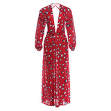 Women Green Tie Waist Long Sleeve Maxi Dress Deep V Lantern Sleeve Flowy Vacation Gown 2026 Seaside Street Holiday Party Outfit