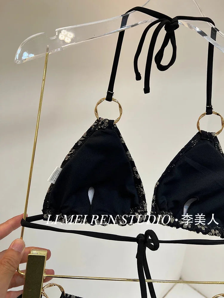 New Black printed bikini swimsuit gathers sexiness