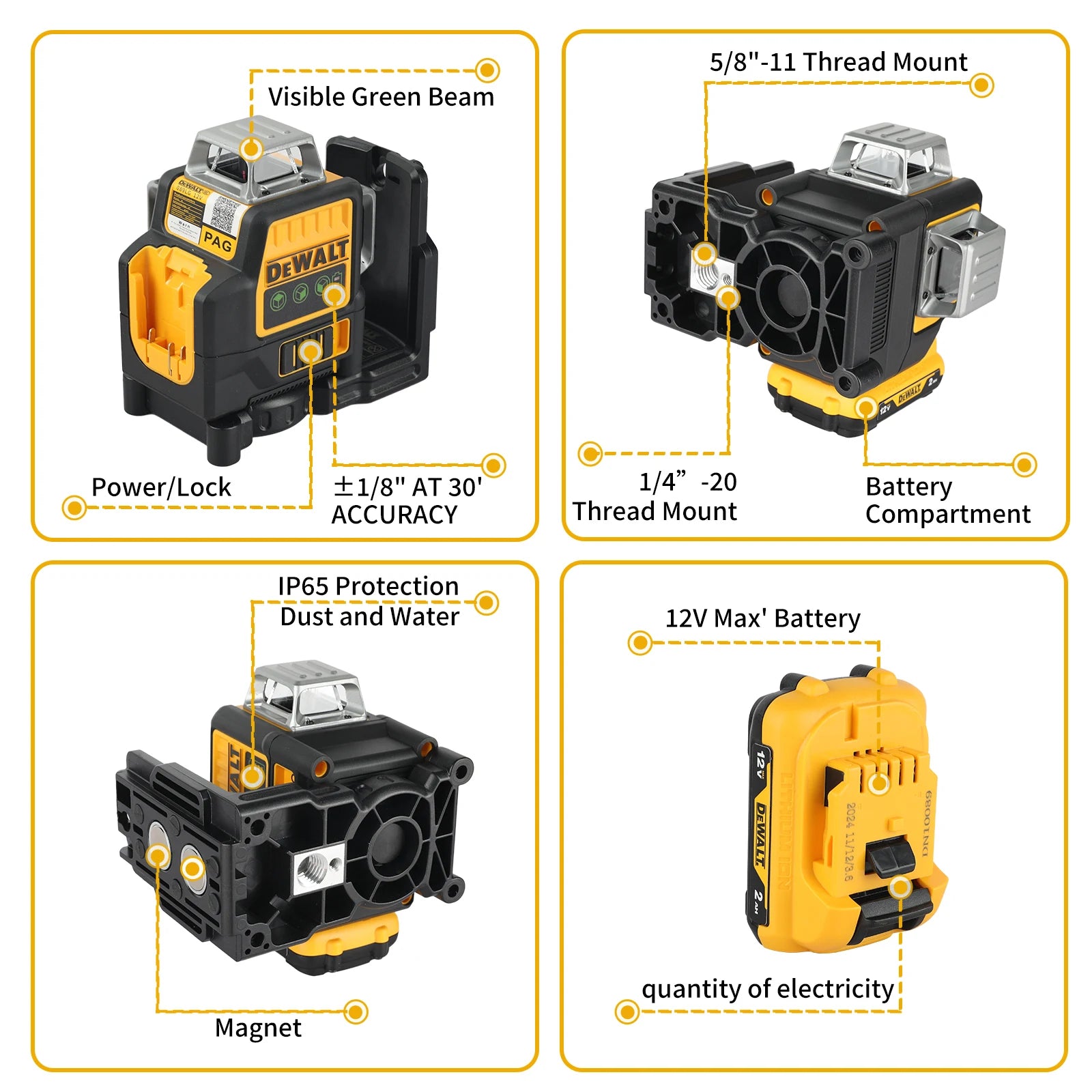 DEWALT DW089LG 12V Cordless Green Laser Level,12 Lines