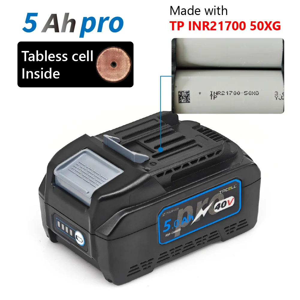 TPCELL 40V 4Ah/5Ah For MAKITA 40V XGT 21700 Tabless cells Replacement Battery Power Tools Li-ion