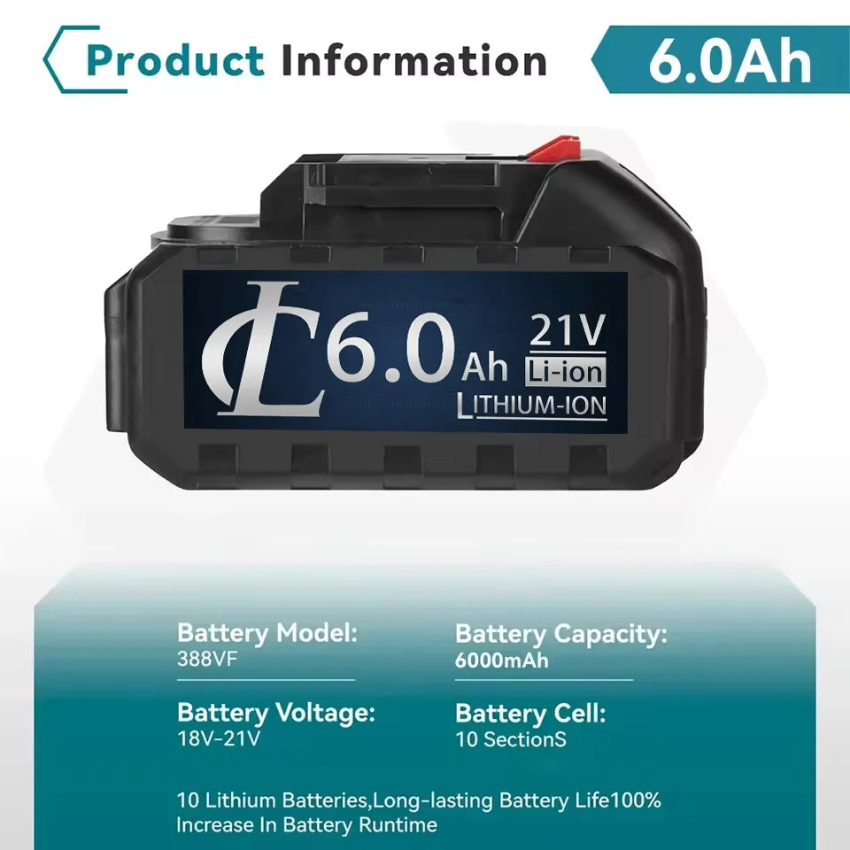 Rechargeable 18V 21V 388VF Li-ion Battery 3000-9000mAh High Capacity Long Lasting Fast Charging Durable for Makita Electric