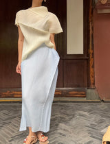 Miyake Pleated Summer New Asymmetrical Lapel Short-sleeved T-shirt