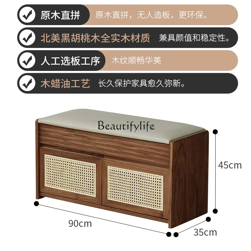 05-North American black walnut shoe changing stool home door seating shoe cabinet