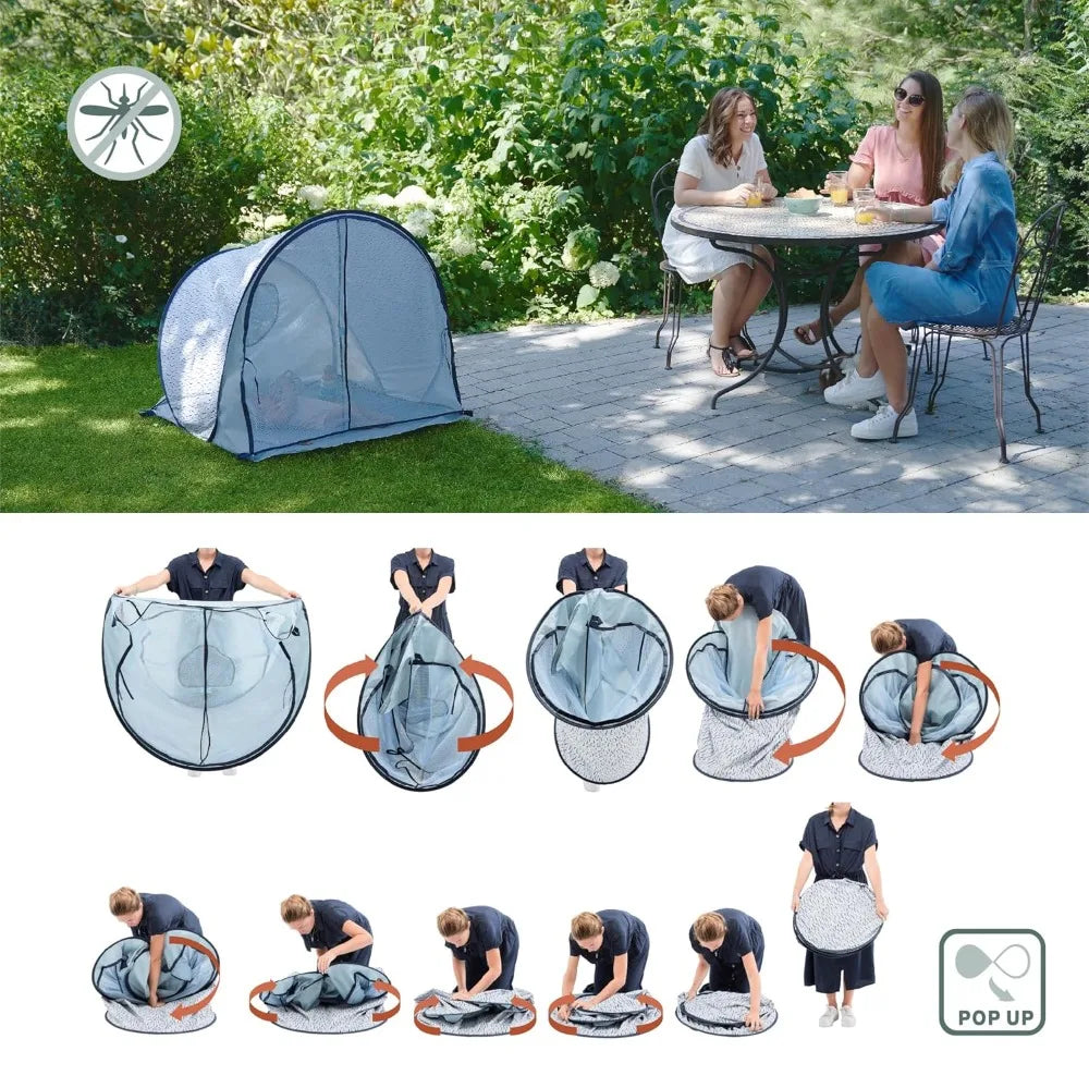 UPF 50+ Pop Up Beach Tent with Sun Protection, Easy Setup & Transport, Blue Waves