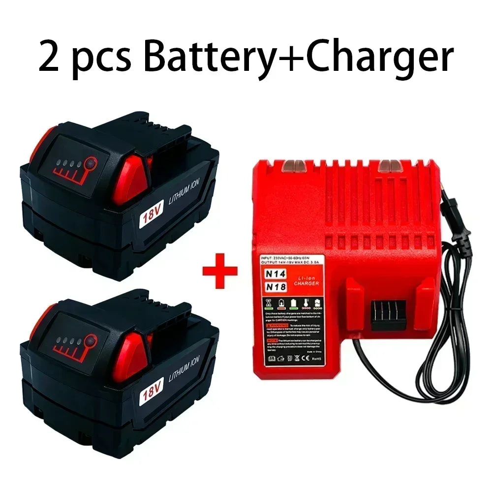 18V For Milwaukee M18 Power Tool Battery, Charger, BR, XC, 18V, 12800mAh M18B5, 48-11-1860, Built-in 18650 Battery