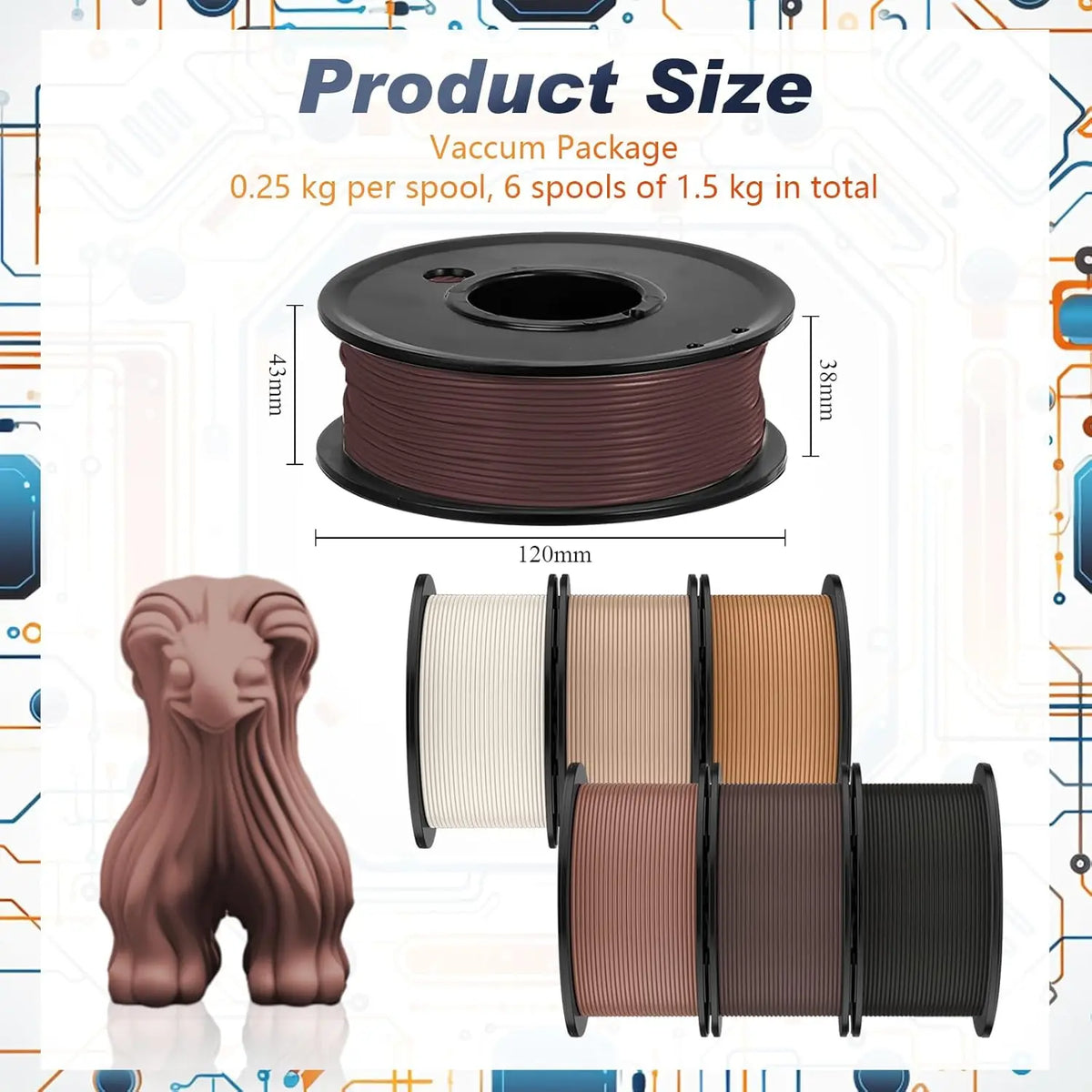 3D Printer Filament PLA Bundle 1.75mm Multicolor Matte Silk Finish, ±0.02mm Accuracy, 0.25kg/Spool for DIY Projects