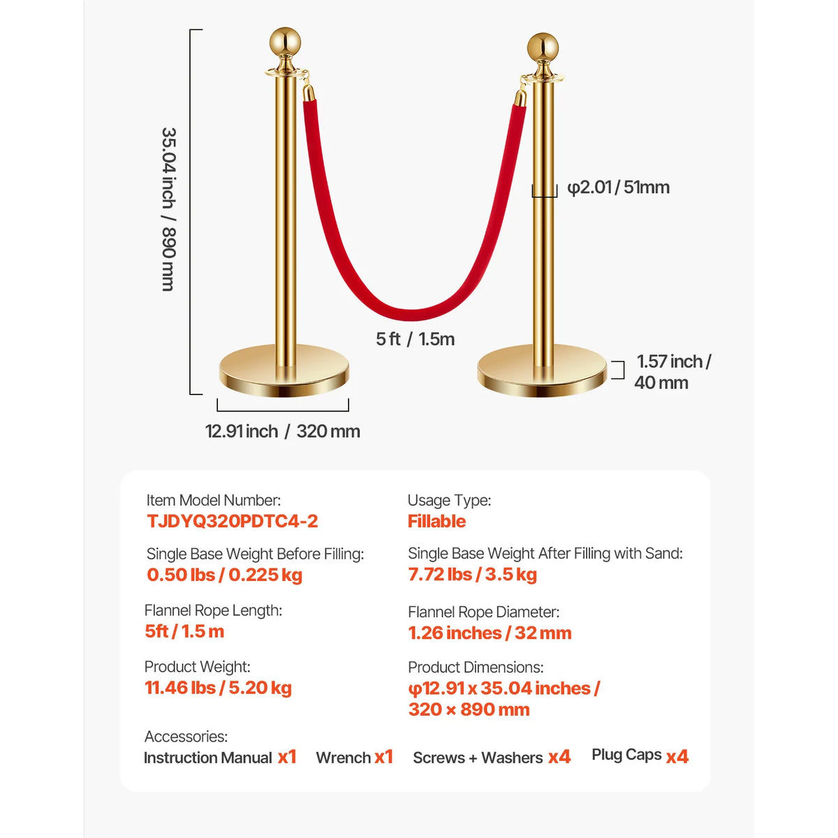 SucceBuy Stanchions 4/6/8Pcs Stainless Steel Post with Fillable Base Red Velvet Ropes & Posts Crowd Control Barriers Stanchions