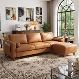 3 Seater L-Shaped PU Leather Sofa with Movable Ottoman for Living Room in Camel Color