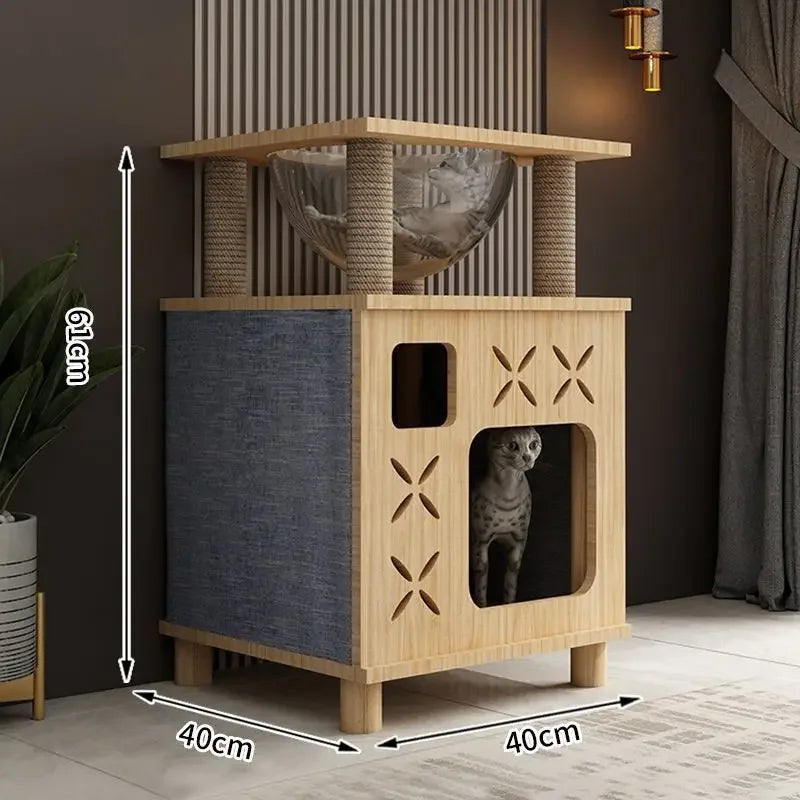 I L Solid Wood Cat Nest Cat Climbing Frame Space Capsule Cat Villa Nest Shelf Pet Toy Scratchers Products Furniture Accessories