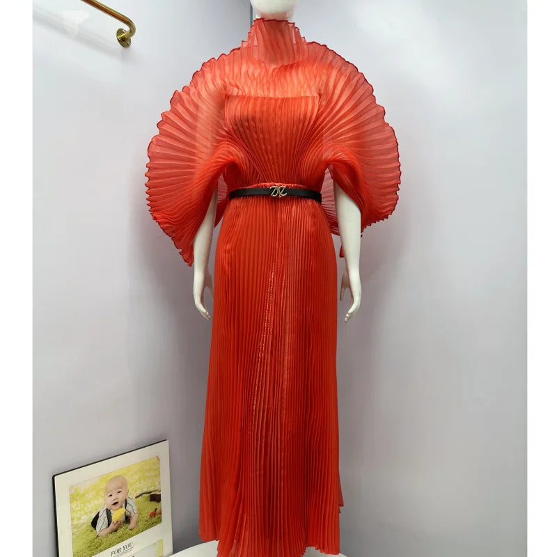 Miyake Folds 2025 Autumn New Loose Dress Hand-made Dolds Elegant Chested Evening Dress