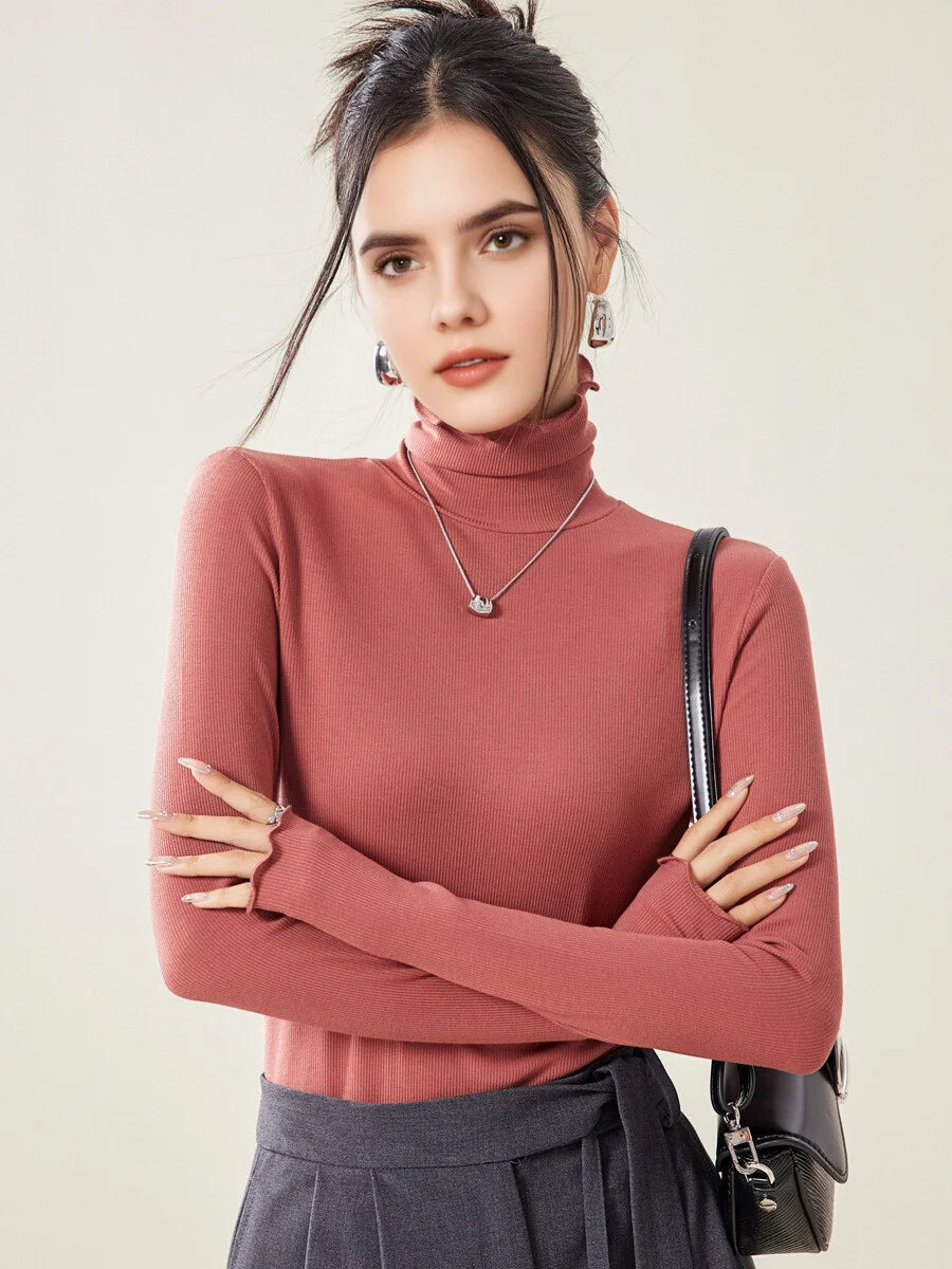 SuyaDream, Women Bottoming T Shirt, Silk Viscose Blend, Long Sleeves, Solid Basic Thermal Shirt, 2024 Autumn Winter Top