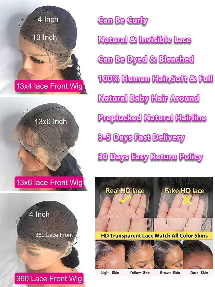 200% Real Density Body Wave ≥98% Human Hair Wig 13x6 HD Transparent Lace Front Wigs For Women 13x4 360 Pre Plucked Lace Frontal
