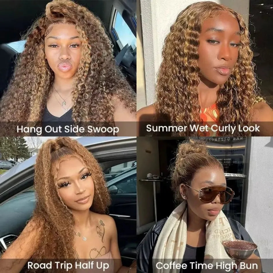 Highlight 360 Full Lace Wig Human Hair Pre Plucked Hd Deep Wave Frontal Wig Invisible Drawstring Curly Human Hair Wigs 3032 Inch