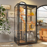 Villa Luxury Large Glass Cat Cabinet Solid Wood Cat House Home Indoor Cat Cage with Toilet