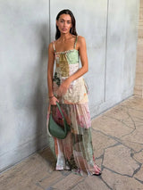 Sexy Printed Women's Dress Slip Top Sleeveless Pleated Lace Up Lady Long Dresses 2026 Summer Fashion Female Vacation Robe