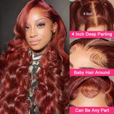 40 inch Reddish Brown HD Lace Front Human Hair Wig PrePlucked 13x4