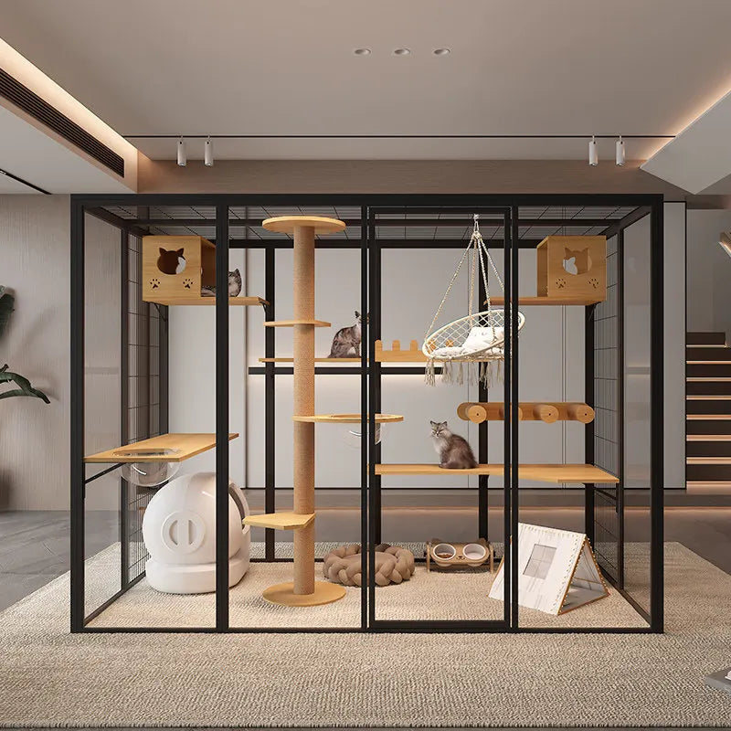 Cat villa panoramic super  cage solid wood cat villa large indoor luxury glass cat room