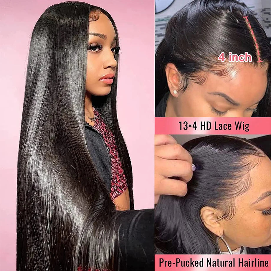 HD Transparent 13x6 Lace Front Human Hair Wigs Straight Remy Raw Indian Hair 13x4 Lace Frontal Wig For Women Closure PrePlucked