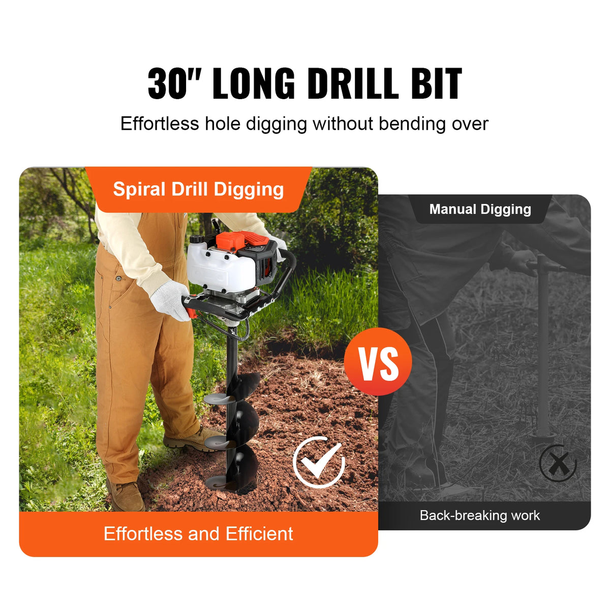 SucceBuy Fuel-powered Auger  Post Hole Digger Gas Powered Earth Auger Borer Ground Petrol Earth Auger Post 52cc/43cc Hole Digger