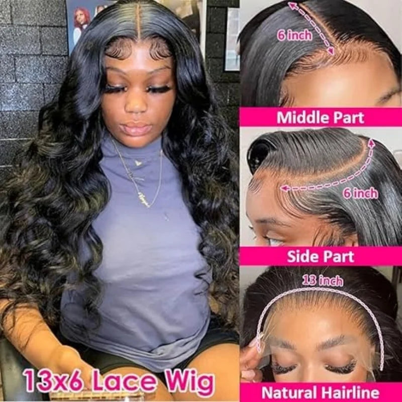 Body Wave Human Hair Wigs 13X6 Hd Lace Frontal Wig 250 Density 30 40Inch Lace Front Wig Pre Plucked Brazilian Hair Natural Black