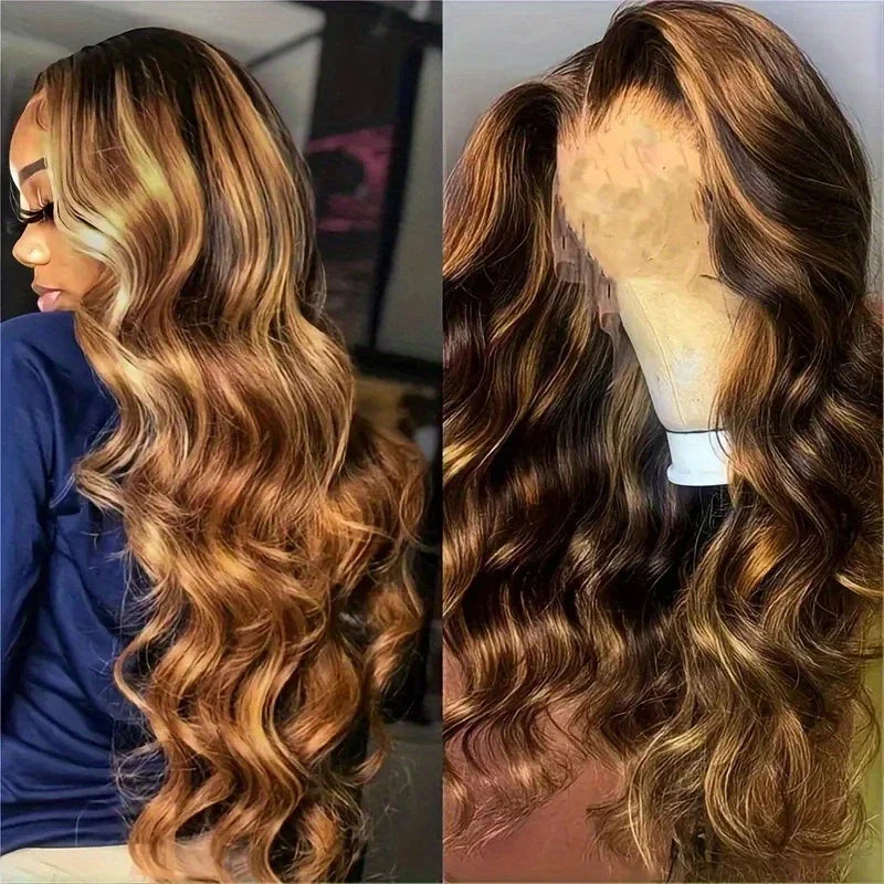 P4/27 Highlight Brown Body Wave 13x6 Human Hair Wig Honey Blonde Colored 13x4 HD Lace PrePlucked 40 46 Inch Wigs For Women