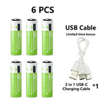 2025 Pro 1.5V AAA 6800mAh Rechargeable Battery, Type-C Fast Charging Li-ion Batteries, 2000 Cycles LED Indicator with Free Cable