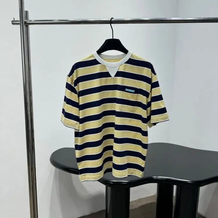 2026 Summer New Striped Splicing Short-sleeved T-shirt Fashion Versatile Top