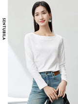 SENTUBILA Women's Cotton T-shirts 2026 Spring Autumn Simlple Long Sleeve Top Solid Basic Tee Shirts Female Pullovers 143T57728X